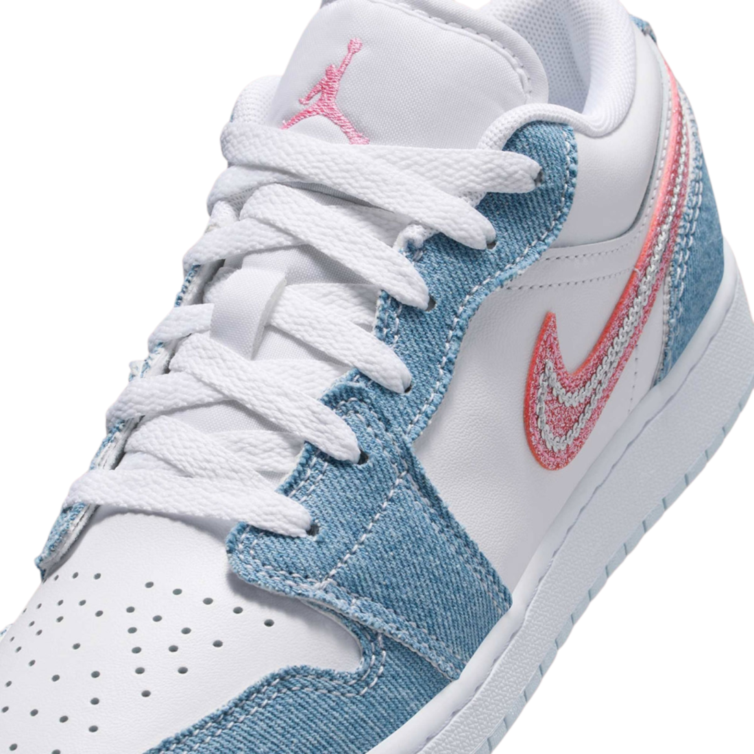 Alternative view of Air Jordan 1 Low Denim – White / Blue / Pink