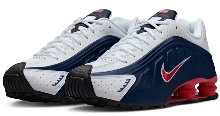 Nike Shox R4 White / Navy / Red - Image 3